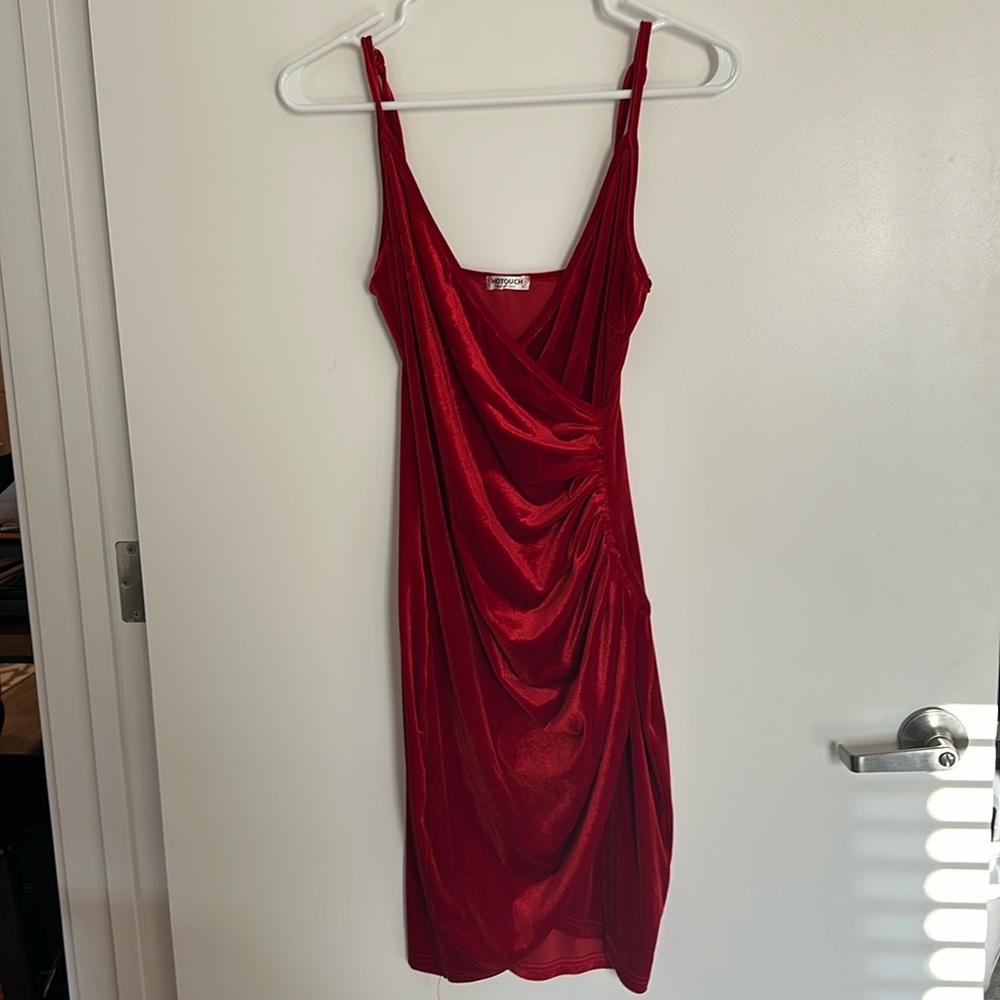 HOTOUCH Women Sleeveless Ruched Dress Wrap V Neck Bodycon Sexy Velvet Dress, S
